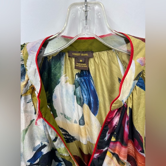 Anthropologie Vineet Bahl Retro Print Floral 100% Silk Blouse Top Size Medium - Picture 6 of 13